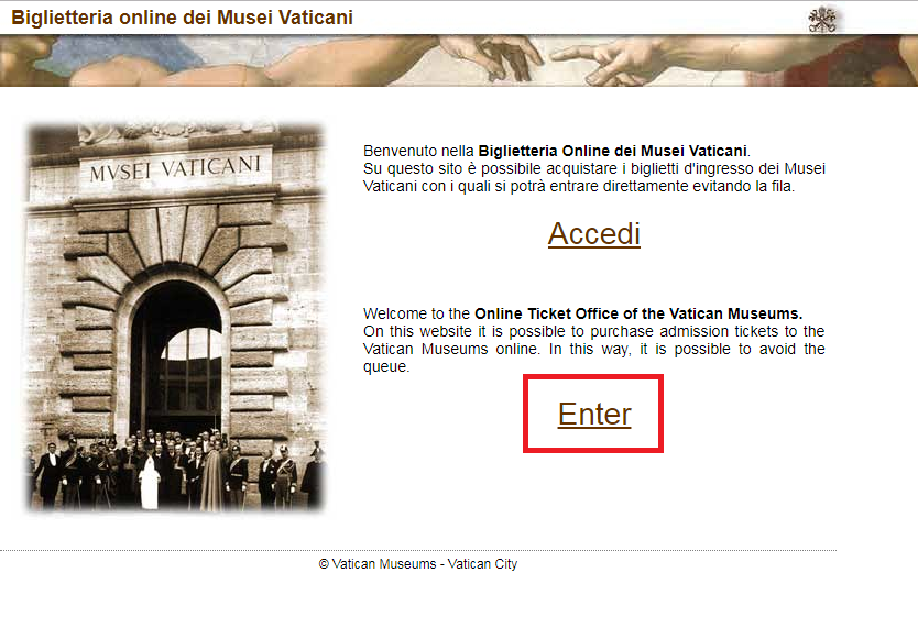 Página inicial do Site do Museu do Vaticano