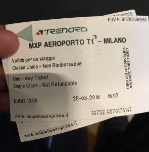 Ticket de Trem do Aeroporto Malpensa (MXP) para a estação Milano Centrale